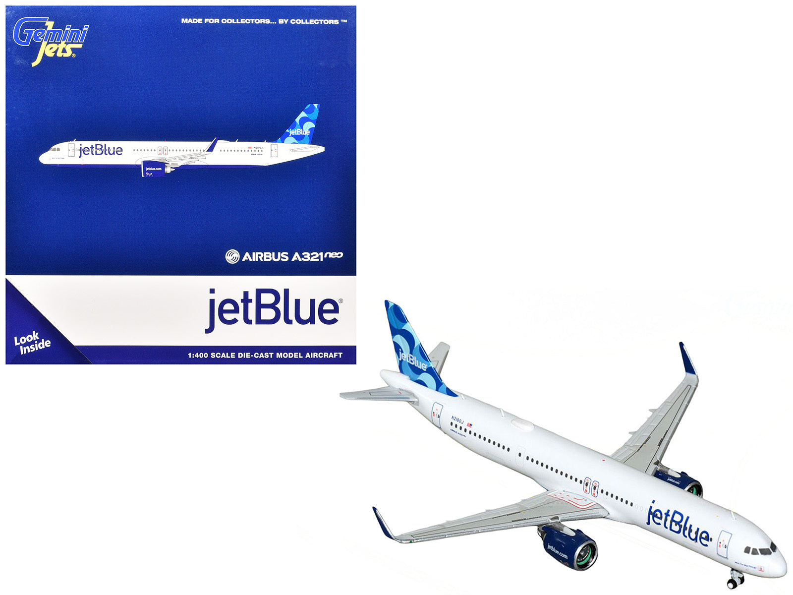 Airbus A321neo Commercial Aircraft "JetBlue Airways" (N2180J) White with Blue Tail 1/400 Diecast Model Airplane by GeminiJets