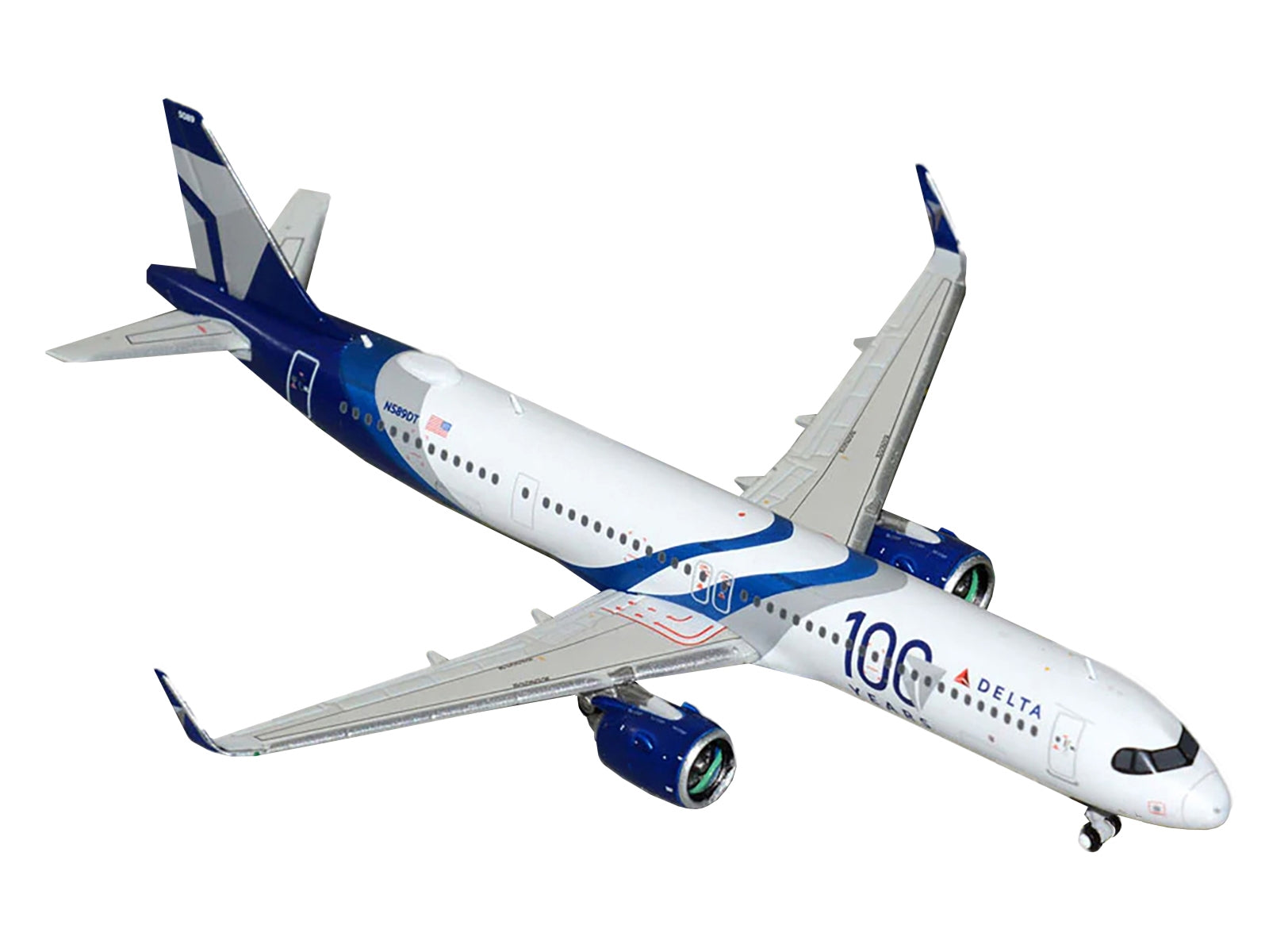 Airbus A321neo Commercial Aircraft "Delta Air Lines 100 Years" (N589DT) White and Blue with Stripes 1/400 Diecast Model Airplane by GeminiJets