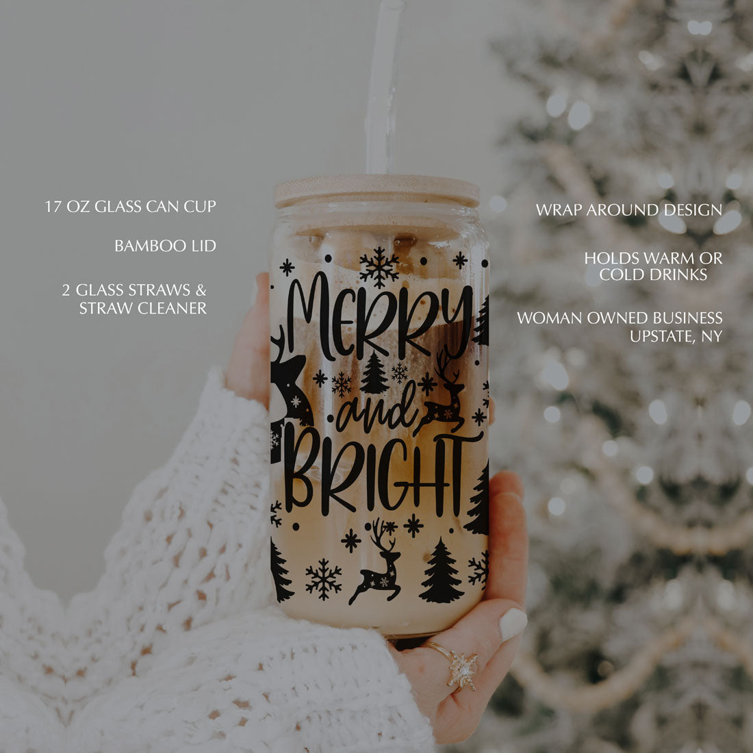 Festive 17oz Holiday Travel Mug Pastel Reindeer Snowflake Candy Cane Cup