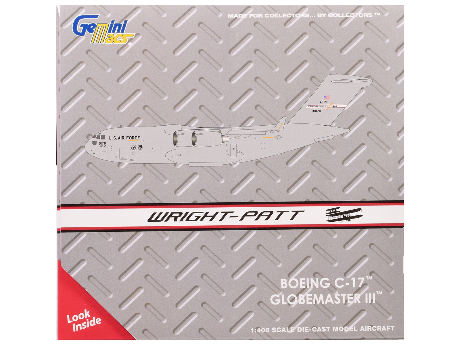 Boeing C-17 Globemaster III Transport Aircraft "Wright-Patterson Air Force Base - United States Air Force" (000-0178) Gray "Gemini Macs" Series 1/400 Diecast Model Airplane by GeminiJets