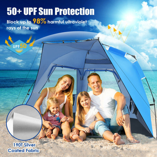 3-4 Person Easy Pop Up Beach Tent UPF 50+ Portable Sun Shelter-Orange