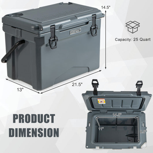25 QT Hard Cooler with Aluminum Handle and Integrated Cup Holders-Tan