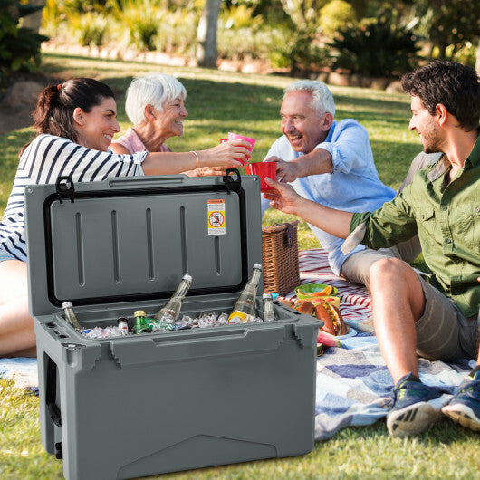 50 QT Rotomolded Cooler Insulated Portable Ice Chest with Integrated Cup Holders-Tan