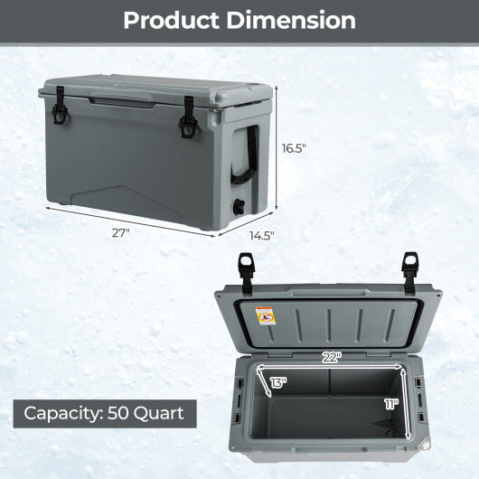 50 QT Rotomolded Cooler Insulated Portable Ice Chest with Integrated Cup Holders-Tan