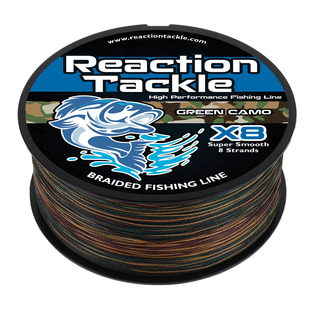 Reaction Tackle X8 Braided Fishing Line - Green Camo 8 Strand