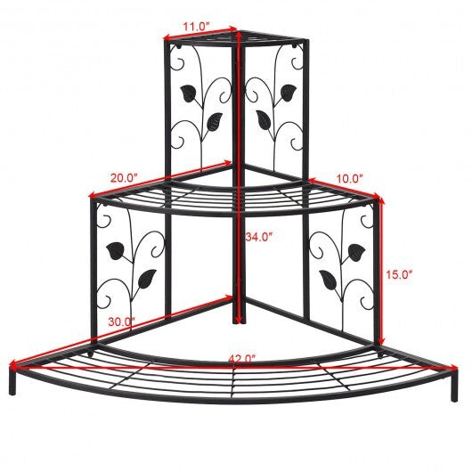 3 Tier Floral Corner Metal Plant Pot Rack
