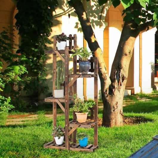 5-Tier Flower Rack Wood Plant Stand 6 Pots Display Shelf