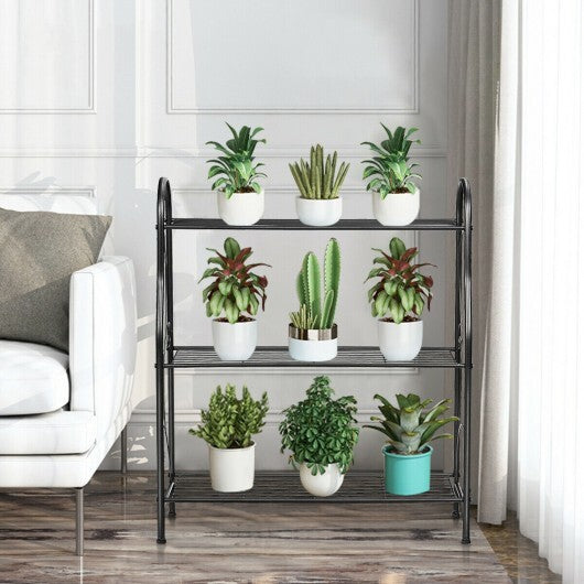 3-Tier Scrollwork Designed Metal Plant Stand-Black
