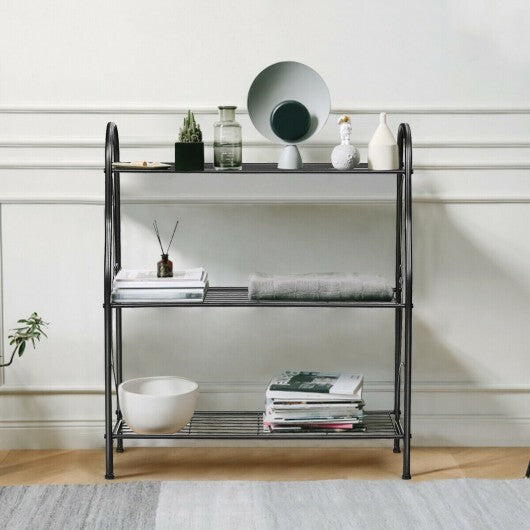 3-Tier Scrollwork Designed Metal Plant Stand-Black