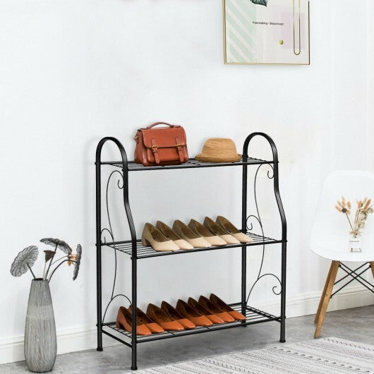 3-Tier Scrollwork Designed Metal Plant Stand-Black