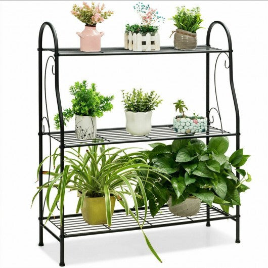 3-Tier Scrollwork Designed Metal Plant Stand-Black