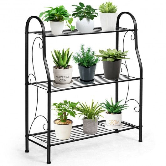 3-Tier Scrollwork Designed Metal Plant Stand-Black