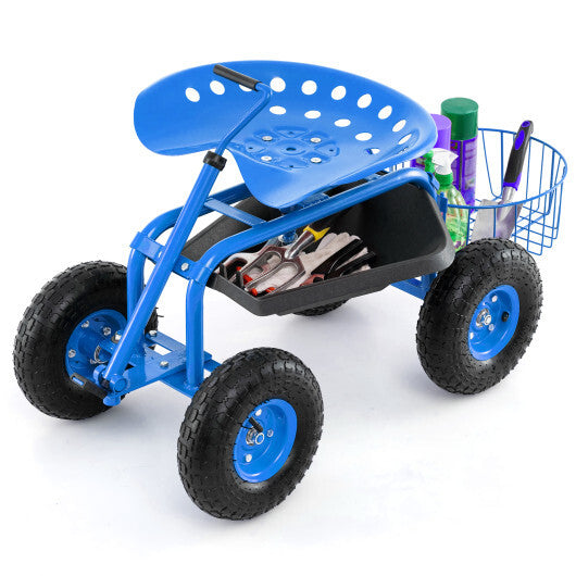 Extendable Handle Garden Cart Rolling Wagon Scooter-Green