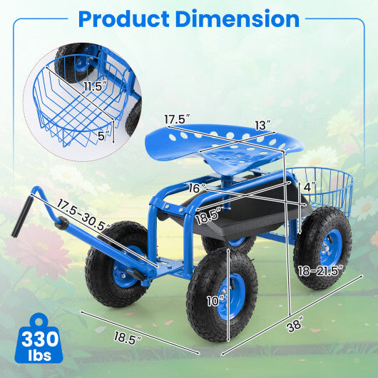 Extendable Handle Garden Cart Rolling Wagon Scooter-Green