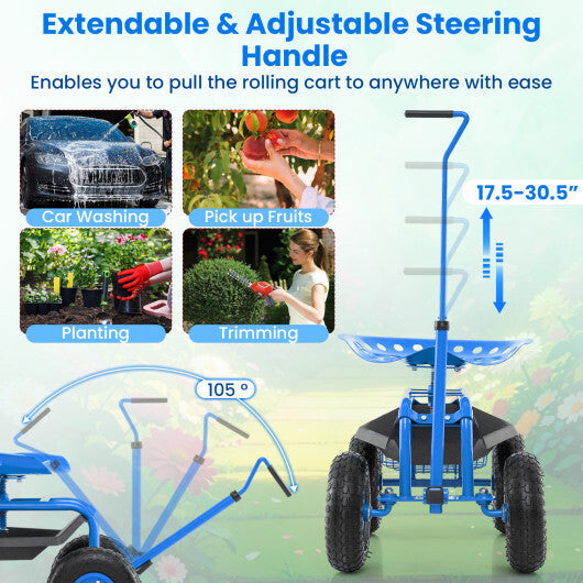 Extendable Handle Garden Cart Rolling Wagon Scooter-Green