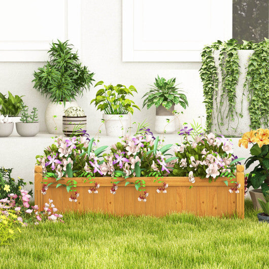 Wooden Rectangular Garden Bed with Drainage System-Natural