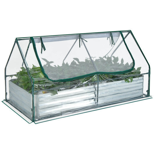 6 x 3 x 3 Feet Galvanized Raised Garden Bed with Greenhouse-Green