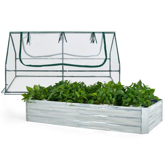 6 x 3 x 3 Feet Galvanized Raised Garden Bed with Greenhouse-Green