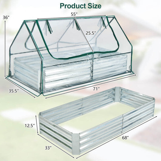 6 x 3 x 3 Feet Galvanized Raised Garden Bed with Greenhouse-Green