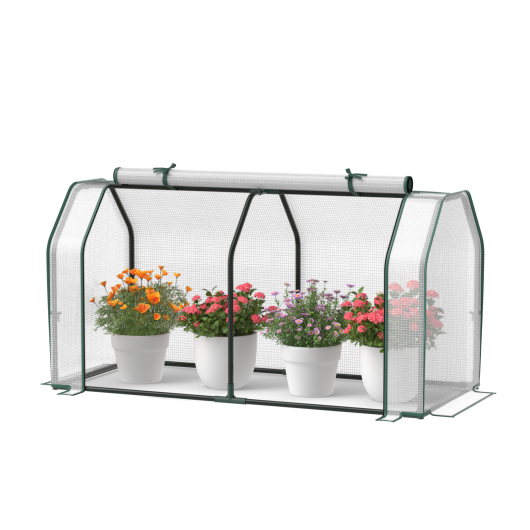 47.5 x 21.5 x 24 Inch Mini Greenhouse with Roll-up Zipper Door - Color: White
