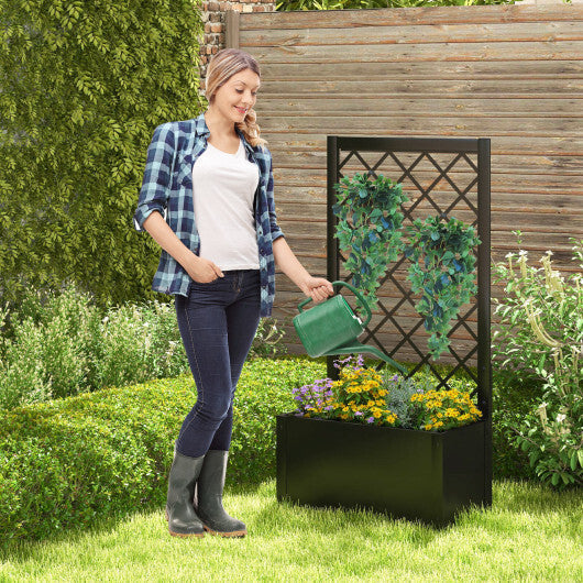 44 Inch Metal Raised Garden Bed with Trellis-Black