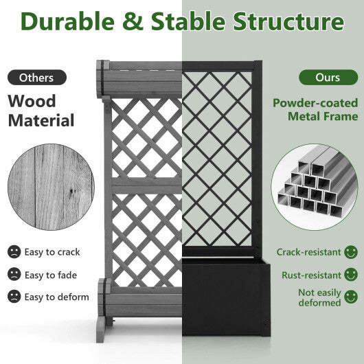 44 Inch Metal Raised Garden Bed with Trellis-Black
