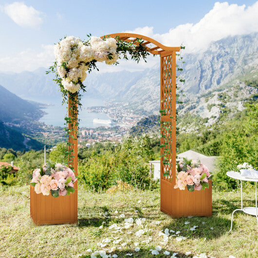 Wooden Garden Arbor with Planter and Trellis for Climbing Plants Decorations-White