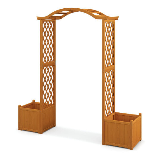 Wooden Garden Arbor with Planter and Trellis for Climbing Plants Decorations-White