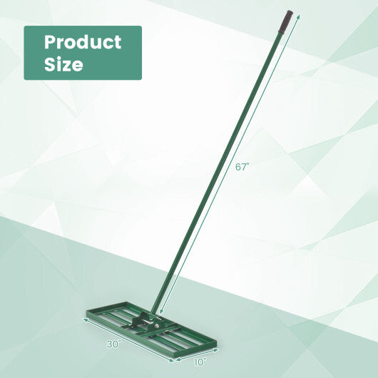 30 x 10 Inch Lawn Leveling Rake with Ergonomic Handle-Green