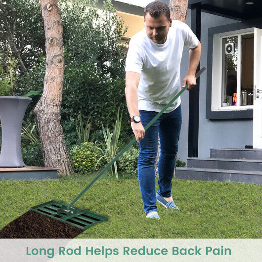 30 x 10 Inch Lawn Leveling Rake with Ergonomic Handle-Green
