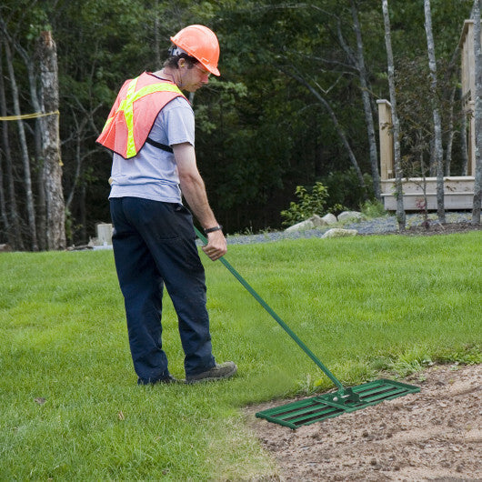 36 x 10 Inch Lawn Leveling Rake with Ergonomic Handle-Green
