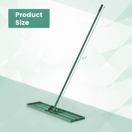 36 x 10 Inch Lawn Leveling Rake with Ergonomic Handle-Green