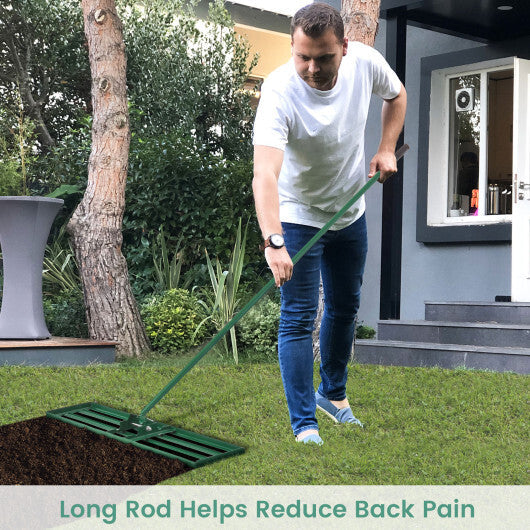 36 x 10 Inch Lawn Leveling Rake with Ergonomic Handle-Green