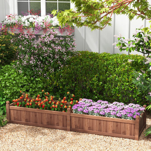 91 x 24 x 16 Inch Divisible Planter Box with Corner Drainage and Non-woven Liner for Growing Vegetables-Natural