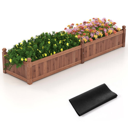 91 x 24 x 16 Inch Divisible Planter Box with Corner Drainage and Non-woven Liner for Growing Vegetables-Natural