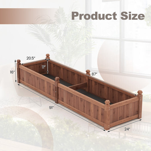 91 x 24 x 16 Inch Divisible Planter Box with Corner Drainage and Non-woven Liner for Growing Vegetables-Natural