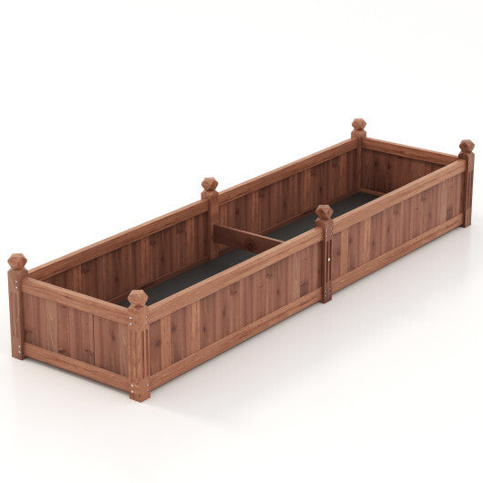 91 x 24 x 16 Inch Divisible Planter Box with Corner Drainage and Non-woven Liner for Growing Vegetables-Natural