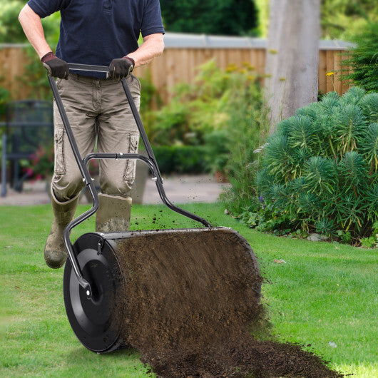 24" Peat Moss Spreader with Upgrade Side Latches and U-shape Handle-Black