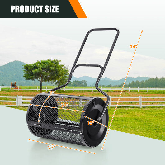 24" Peat Moss Spreader with Upgrade Side Latches and U-shape Handle-Black