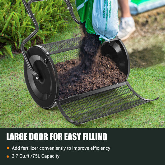 24" Peat Moss Spreader with Upgrade Side Latches and U-shape Handle-Black