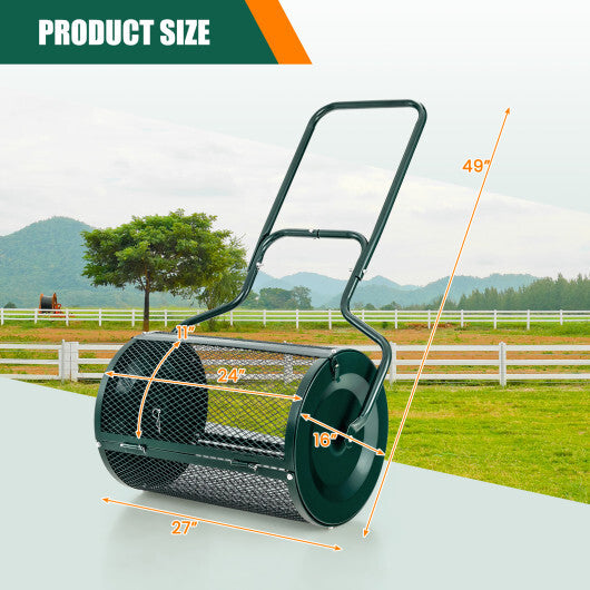24" Peat Moss Spreader with Upgrade Side Latches and U-shape Handle-Black
