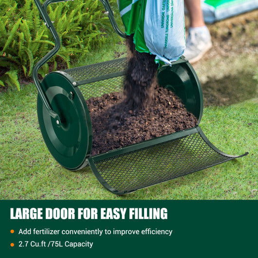 24" Peat Moss Spreader with Upgrade Side Latches and U-shape Handle-Black