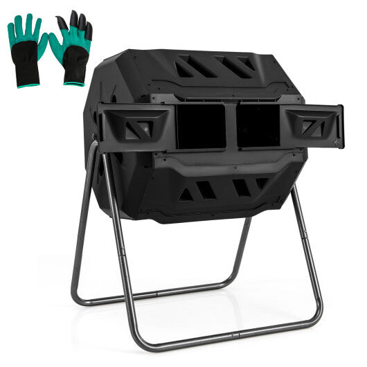360 Rotatable Tumbling Composter with 2 Sliding Doors-Green