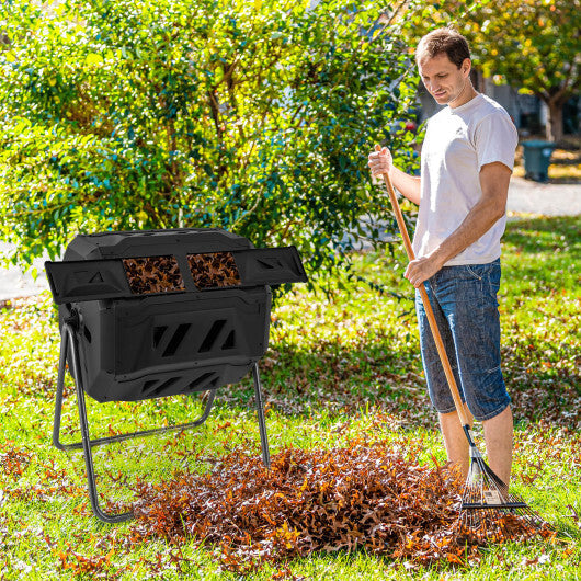 360 Rotatable Tumbling Composter with 2 Sliding Doors-Green