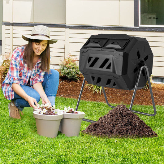 360 Rotatable Tumbling Composter with 2 Sliding Doors-Green