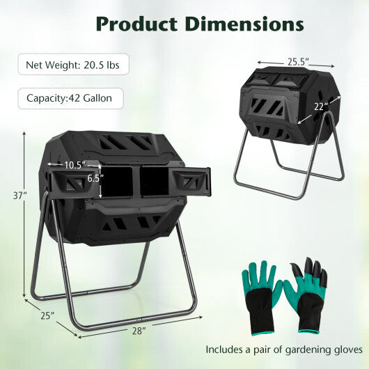 360 Rotatable Tumbling Composter with 2 Sliding Doors-Green