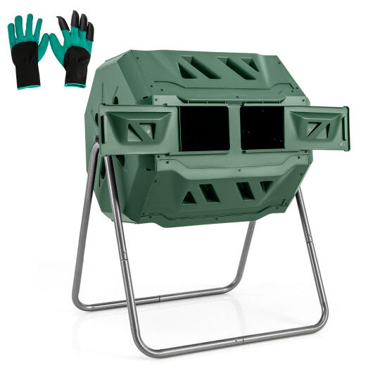 360 Rotatable Tumbling Composter with 2 Sliding Doors-Green
