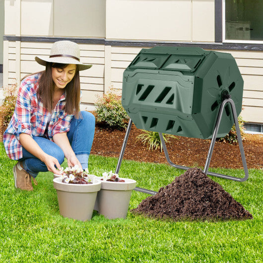 360 Rotatable Tumbling Composter with 2 Sliding Doors-Green