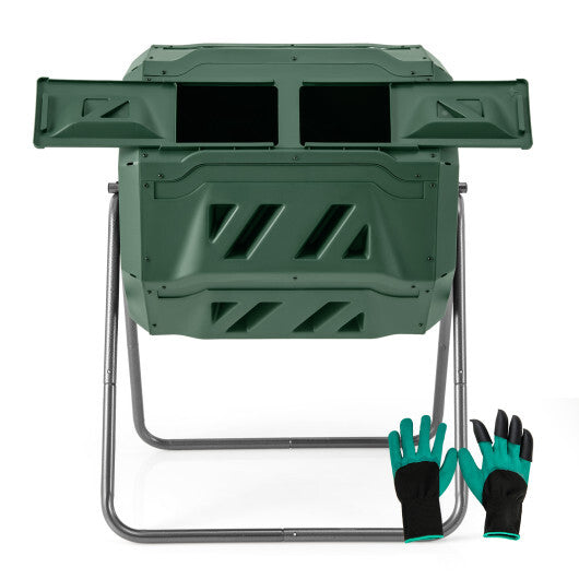 360 Rotatable Tumbling Composter with 2 Sliding Doors-Green