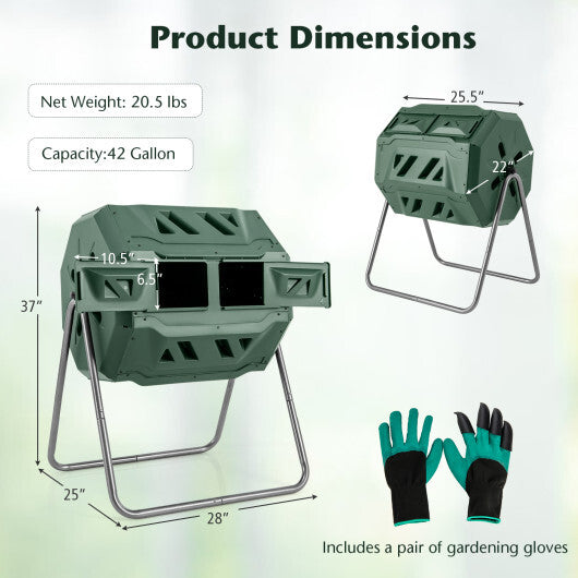 360 Rotatable Tumbling Composter with 2 Sliding Doors-Green